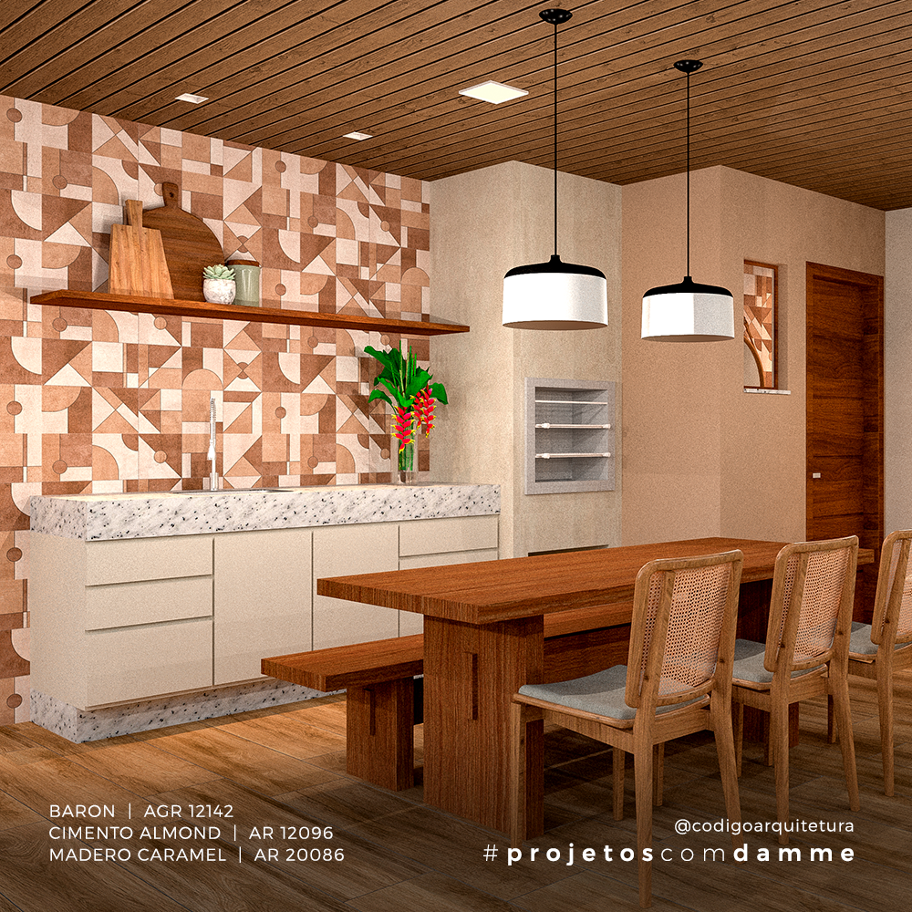 @codigoarquitetura - Área Gourmet Baron - Cimento Almond - Madero Caramel - Vista 1